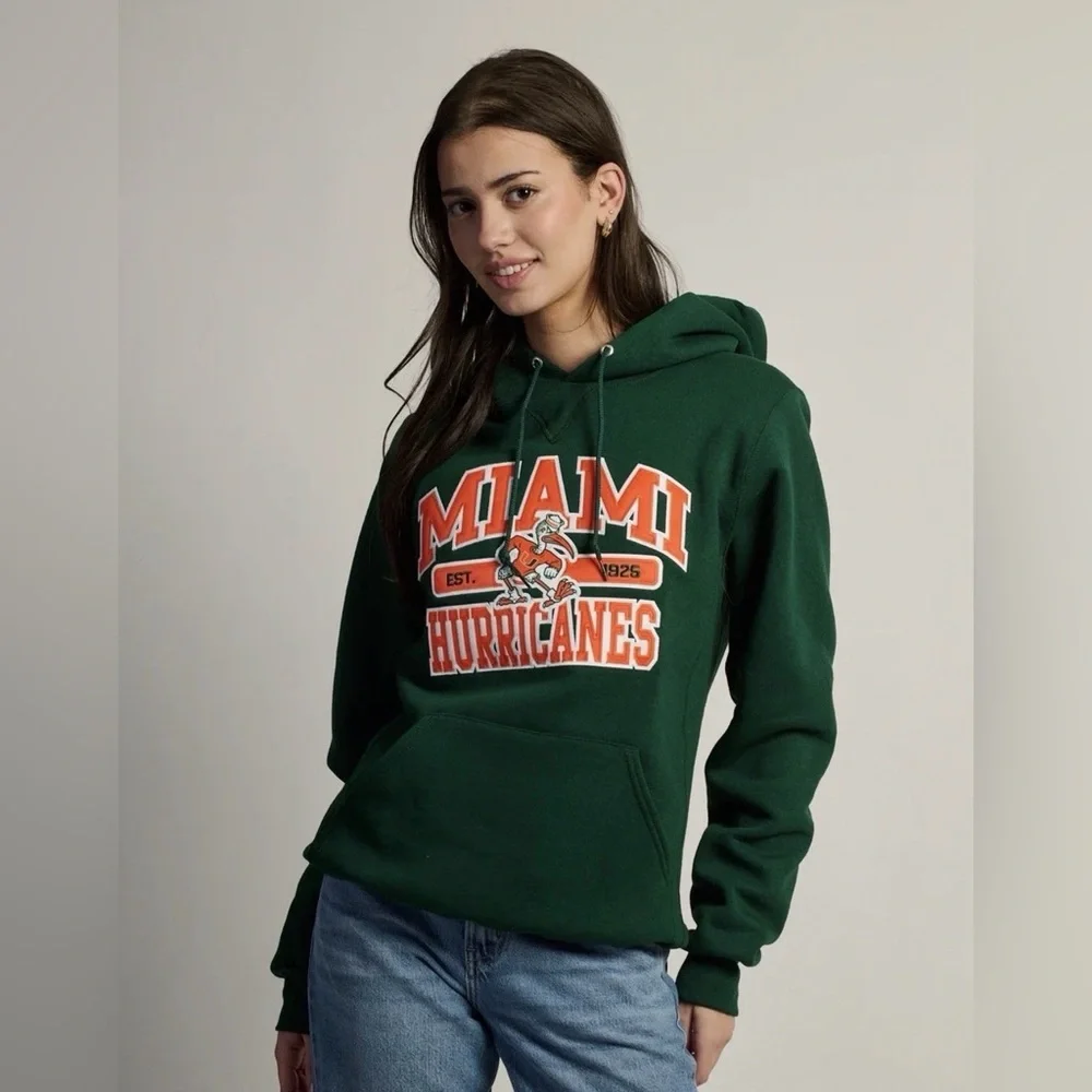 NWT Miami Hurricanes Hoodie Mens Sz M Embroidered Green NCAA Russell Sweatshirt - Picture 4 of 12